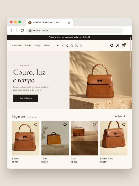 Página inicial de uma loja online